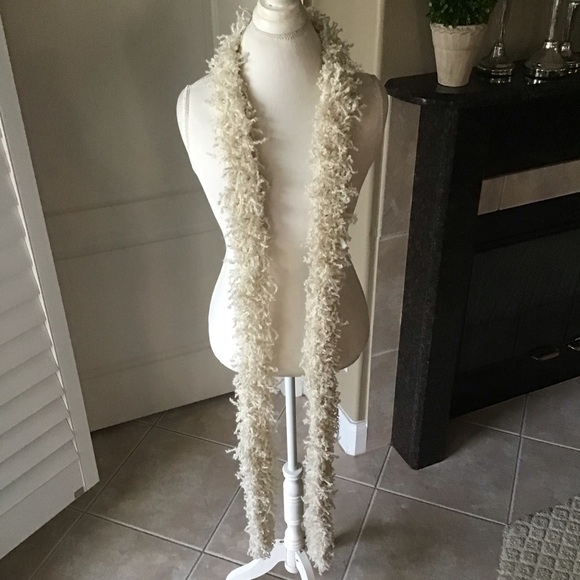 Eyelash Yarn Ivory Scarf Boa LONG 4x90” Maxi Boho Hippie Fringe Rockstar Style - Picture 12 of 14